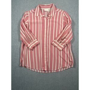 Chico's Button Down Blouse Top Women's Size 0 Red and White Striped 3/4 Sleeves